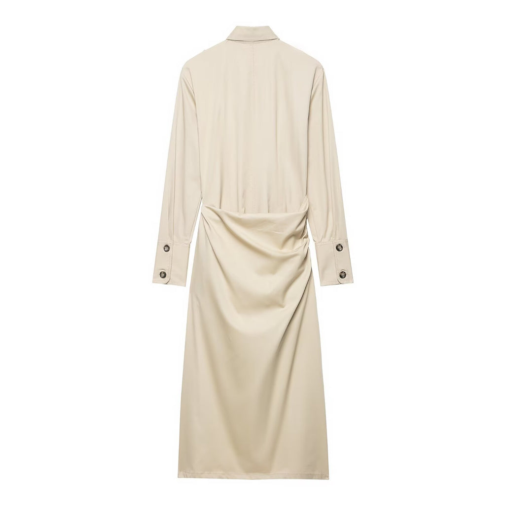 Ladies' shirt dress with knot tie belt, flap pockets and slim waist Fashion Glam