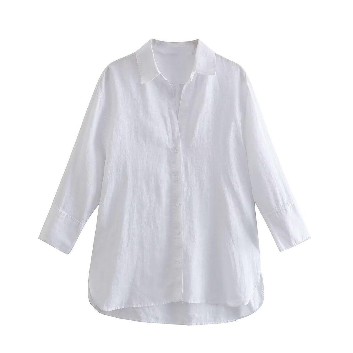 Women's Lightweight Oversized Shirt with High Back Hem, Linen Look and Concealed Button Placket Fashion Glam