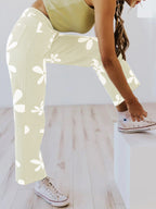 Women's High-Waisted Wide-Leg Jeans with Large Floral Print Fashion Glam