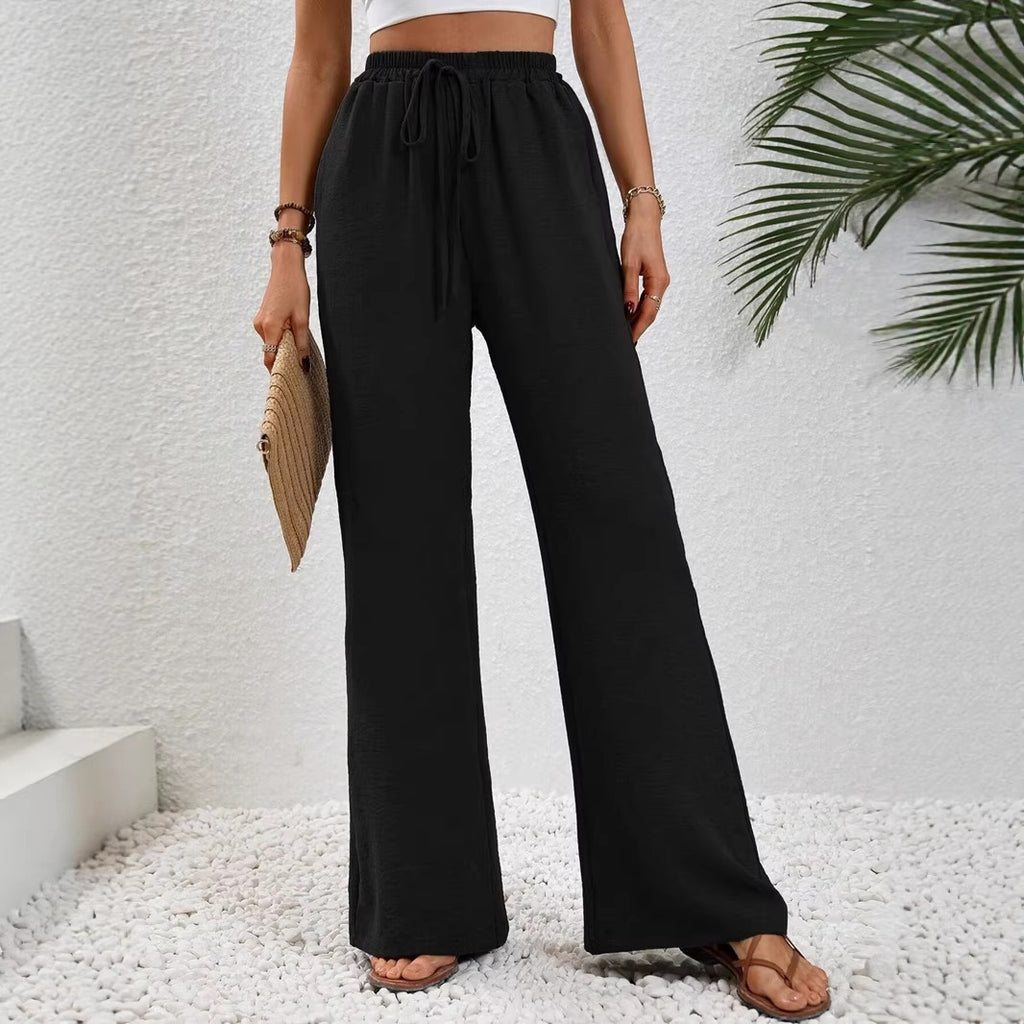 Women's Light Palazzo Pants with Elastic Waistband, Drawstring, and Side Pockets Fashion Glam
