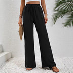 Women's Light Palazzo Pants with Elastic Waistband, Drawstring, and Side Pockets Fashion Glam