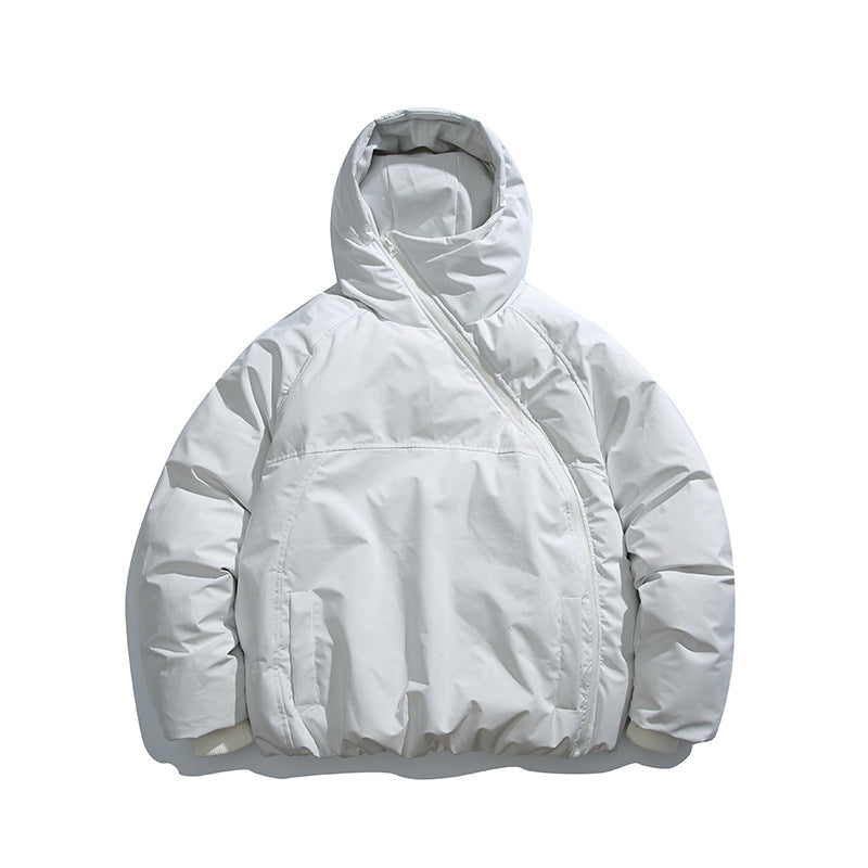 Unisex Padded Oversized Quilted Jacket with Asymmetrical Zipper Fashion Glam