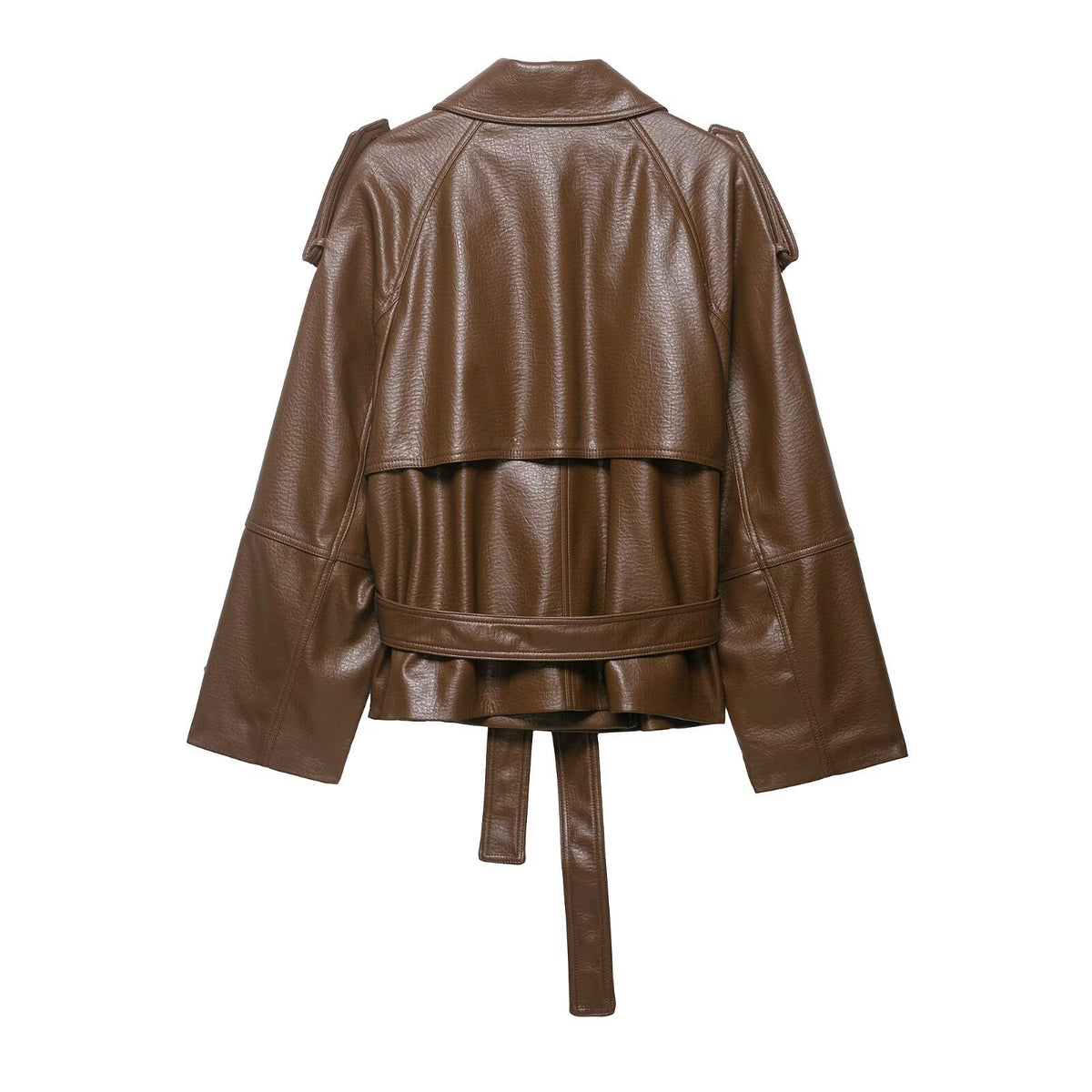 Women's leather trench coat with belt, shoulder flaps and oversized collar Fashion Glam