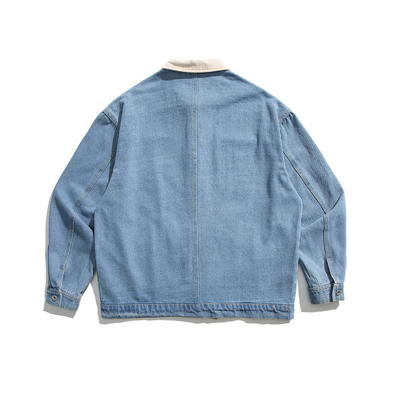 Unisex Boxy Jeans Jacket with Cord Collar, Snap Button Placket and Side Pockets Fashion Glam