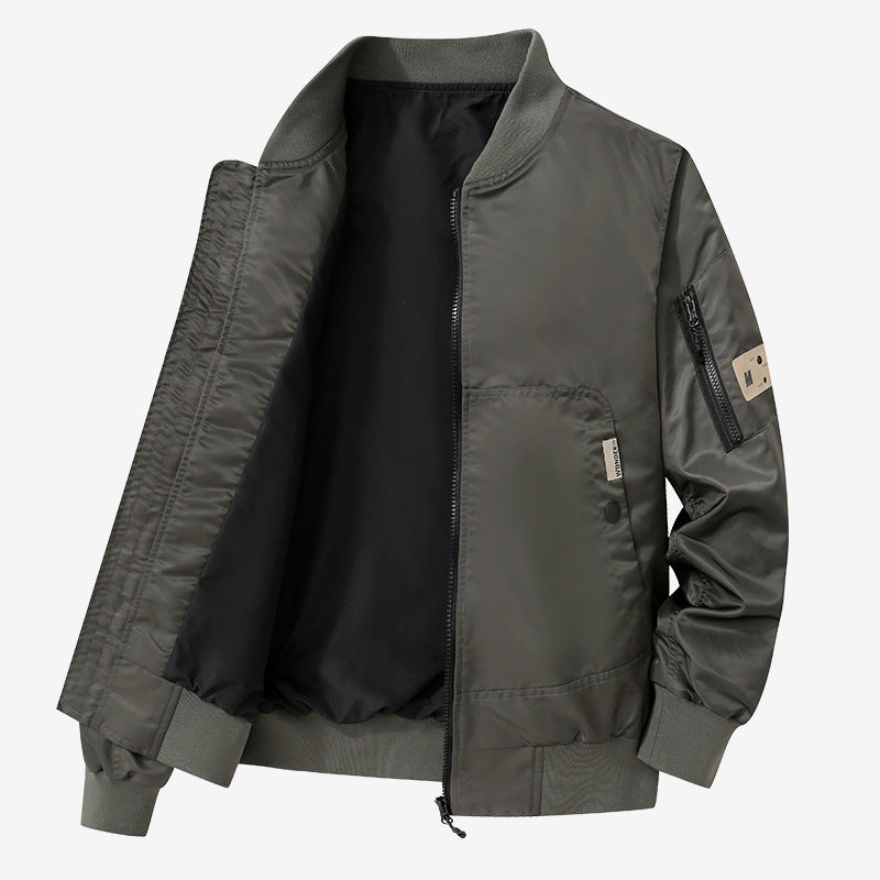 Men's Lightweight Bomber Jacket Made of Nylon with Arm Pocket and Ribbed Cuffs Fashion Glam