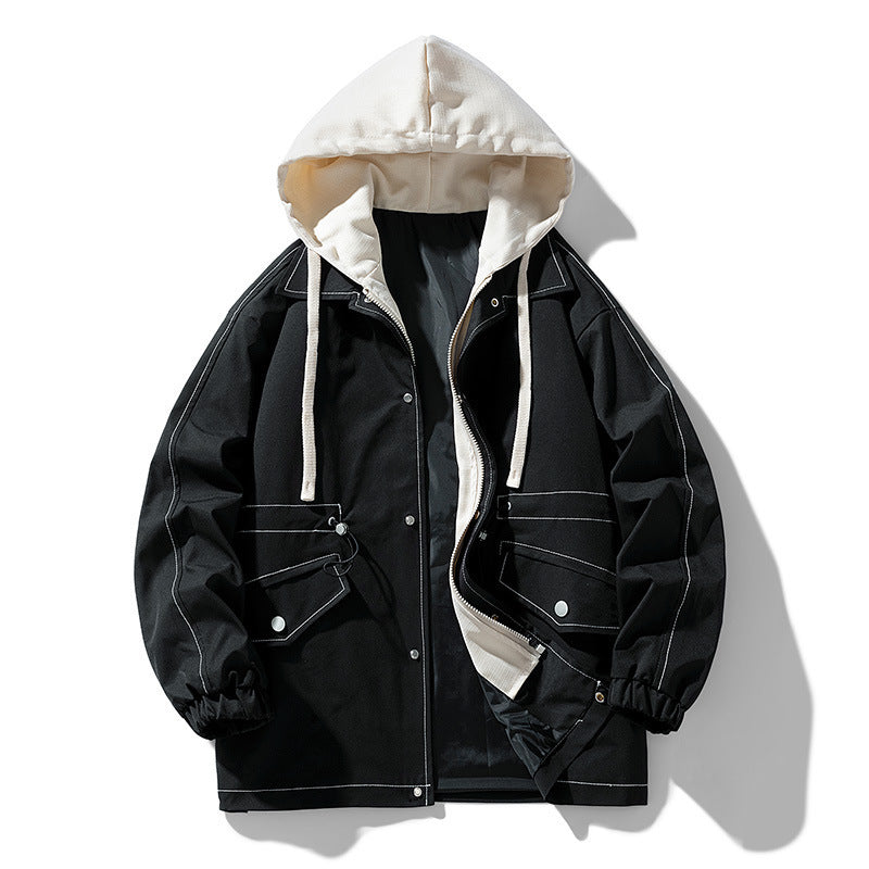 Men's utility field jacket with contrasting hood, adjustable hem and large patch pockets Fashion Glam