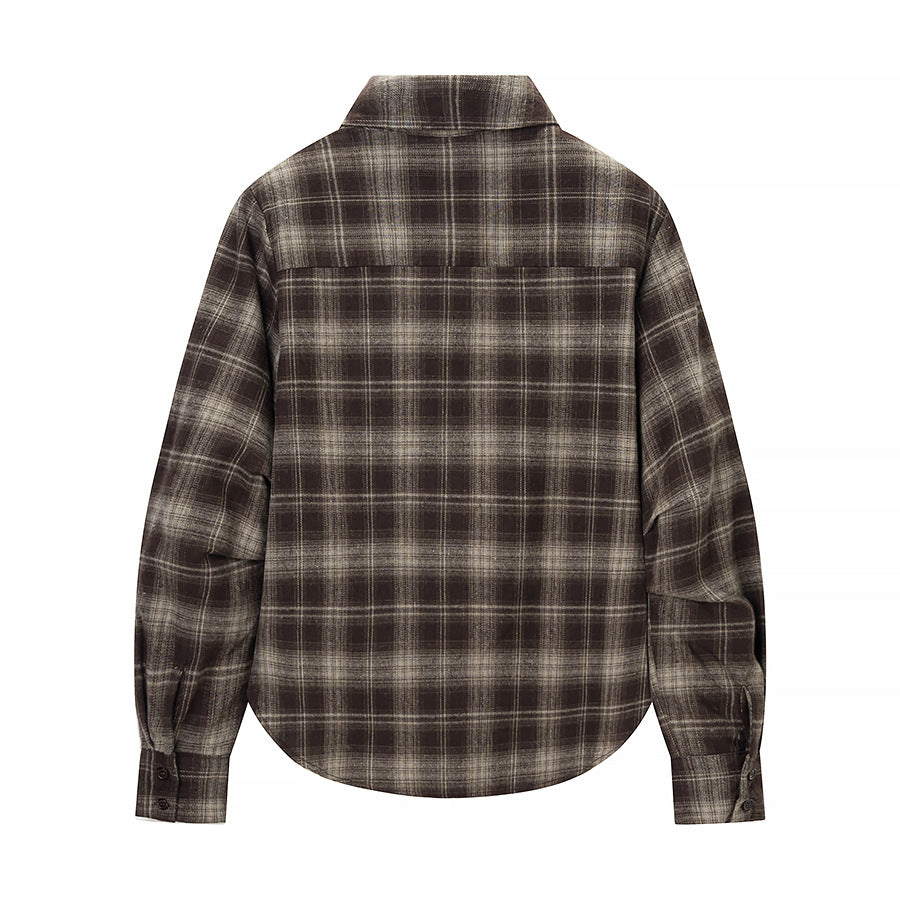 Women's Checked Shirt Blouse with Wrap Front and Rounded Hem Fashion Glam