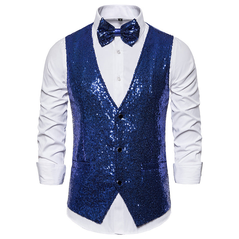 Men's Glittering Festive Vest with Matching Bow Tie Fashion Glam