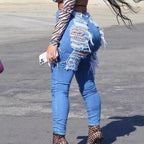 Women's high-waisted skinny jeans with intense fringe and slit details Fashion Glam
