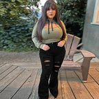 Women High-Waisted Destroyed Flared Jeans with Raw Hem and Fringe Details Fashion Glam