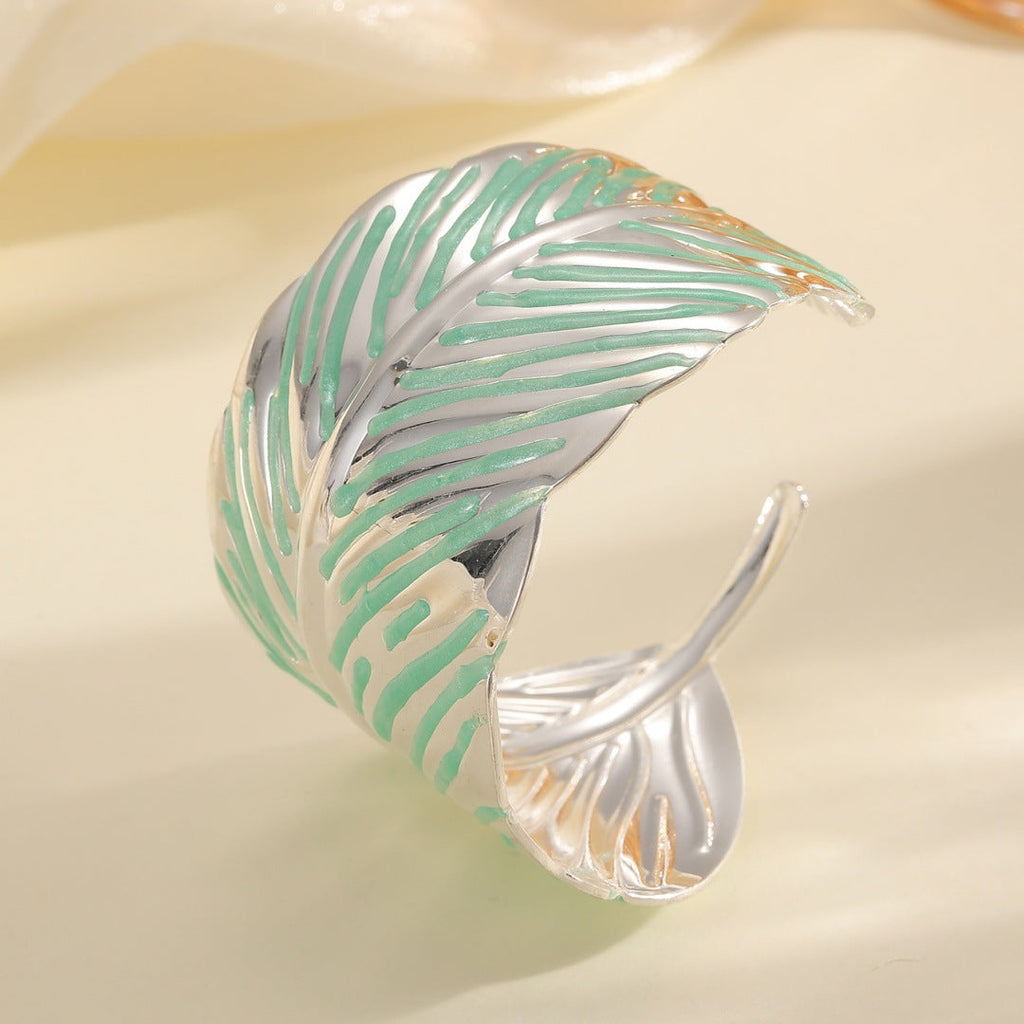Ladies Open Cuff Bracelet in Tropical Leaf Design Fashion Glam