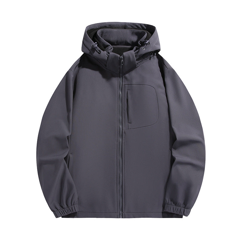 Men's Lightweight Softshell Hoodie Jacket with Water-Resistant Membrane and Chest Pocket Fashion Glam