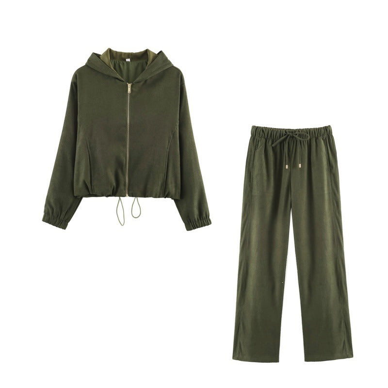 Women's short jacket in velour look with hood, full-length zipper and drawstring hem Fashion Glam