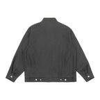 Unisex Boxy Shirt Jacket in Worker Style with Stand Collar, Front Zipper and Flap Pockets Fashion Glam