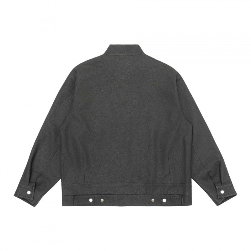 Unisex Boxy Shirt Jacket in Worker Style with Stand Collar, Front Zipper and Flap Pockets Fashion Glam