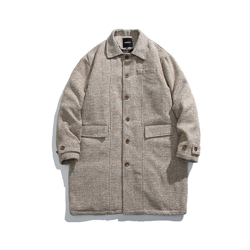 Unisex Kastiger Oversize Wool Blend Coat with Herringbone Pattern, Shirt Collar and Button Placket Fashion Glam