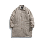 Unisex Kastiger Oversize Wool Blend Coat with Herringbone Pattern, Shirt Collar and Button Placket Fashion Glam
