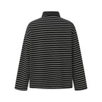 Unisex Long Sleeve Polo Shirt in Oversized Cut made from Cotton Jersey with Stripes and Henley Button Placket Fashion Glam