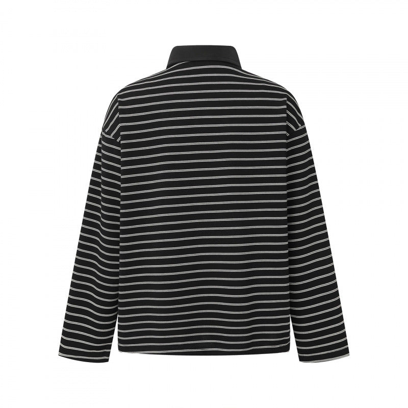 Unisex Long Sleeve Polo Shirt in Oversized Cut made from Cotton Jersey with Stripes and Henley Button Placket Fashion Glam