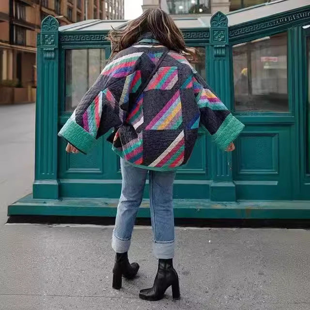 Women's padded kimono quilted jacket with patchwork design and wide sleeves Fashion Glam
