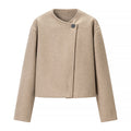 Women's short-cut boxy wool blend blazer with asymmetrical button placket Fashion Glam