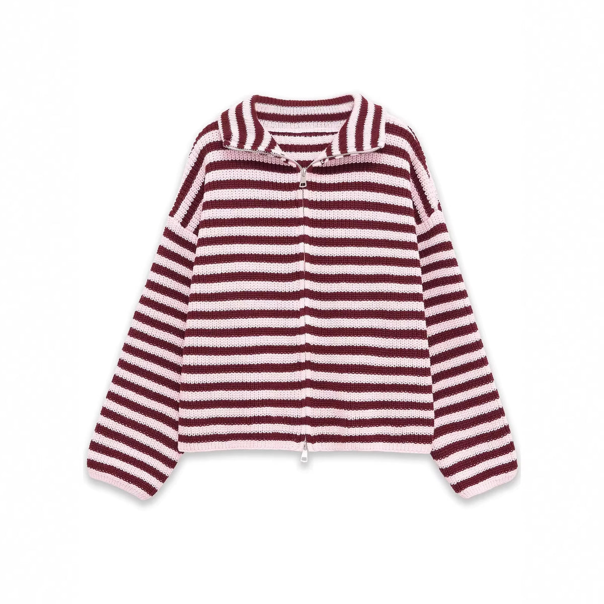 Women's Chunky Knit Zip Cardigan with Stand-up Collar and Oversized Silhouette Fashion Glam