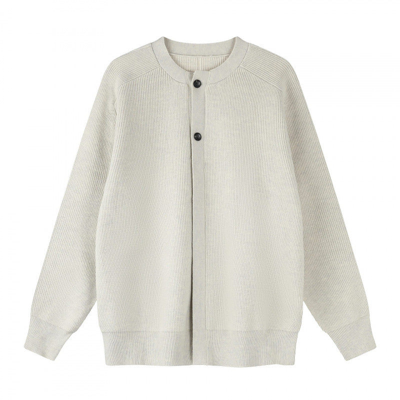 Unisex Boxiger Fine Knit Cardigan with Round Neck, Raglan Sleeves and Partial Button Placket Fashion Glam