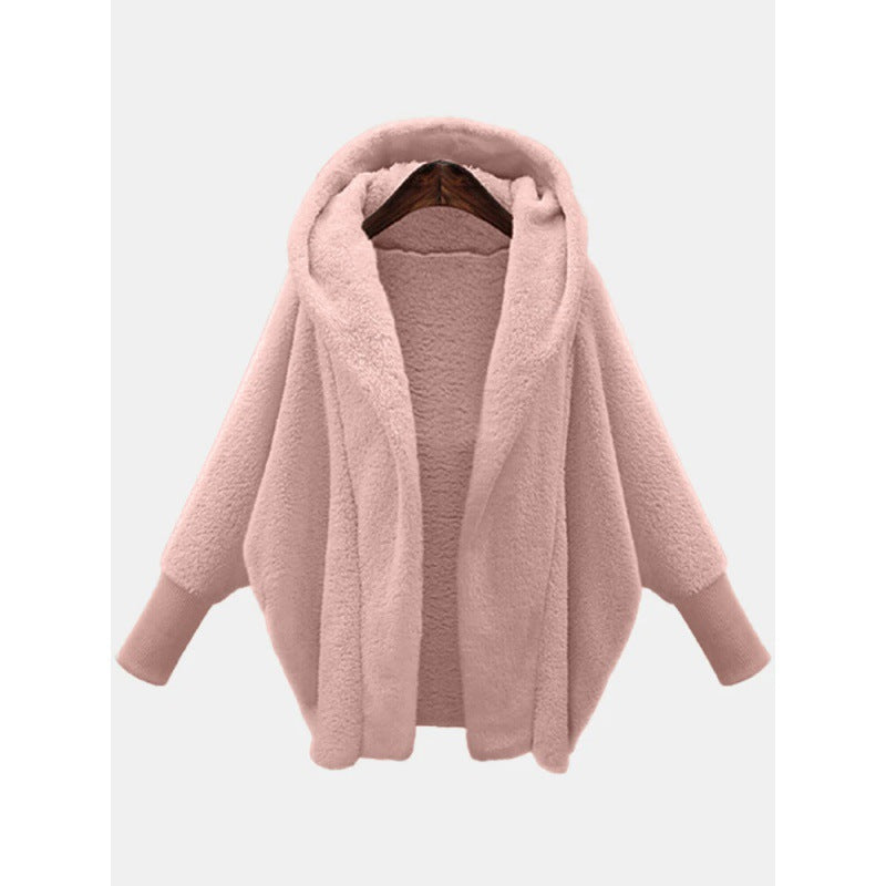 Women's Cozy Oversized Hoodie Cardigan made of Teddy Fleece with Bat Sleeves Fashion Glam