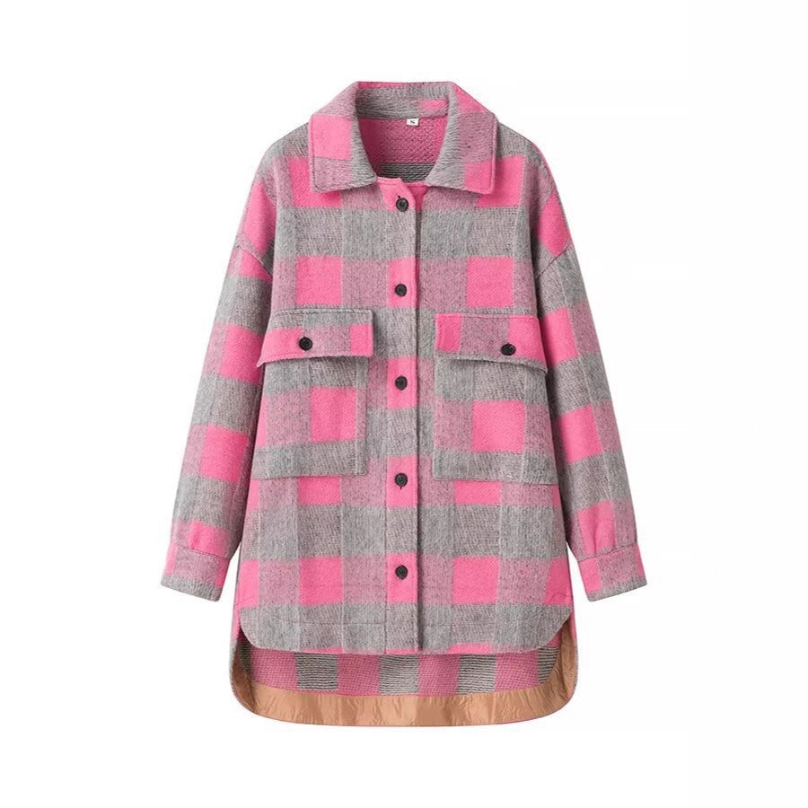 Women's Checked Oversized Transitional Jacket in Shacket Style Fashion Glam
