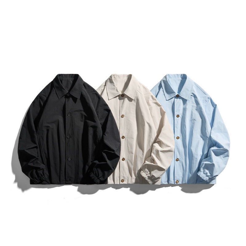 Unisex Lightweight Overshirt Jacket in Boxy Cut with Shirt Collar and Elastic Sleeve Cuffs Fashion Glam