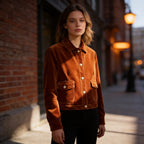 Women's short-cut velvet jacket in blouson style with flap pockets and decorative button placket Fashion Glam