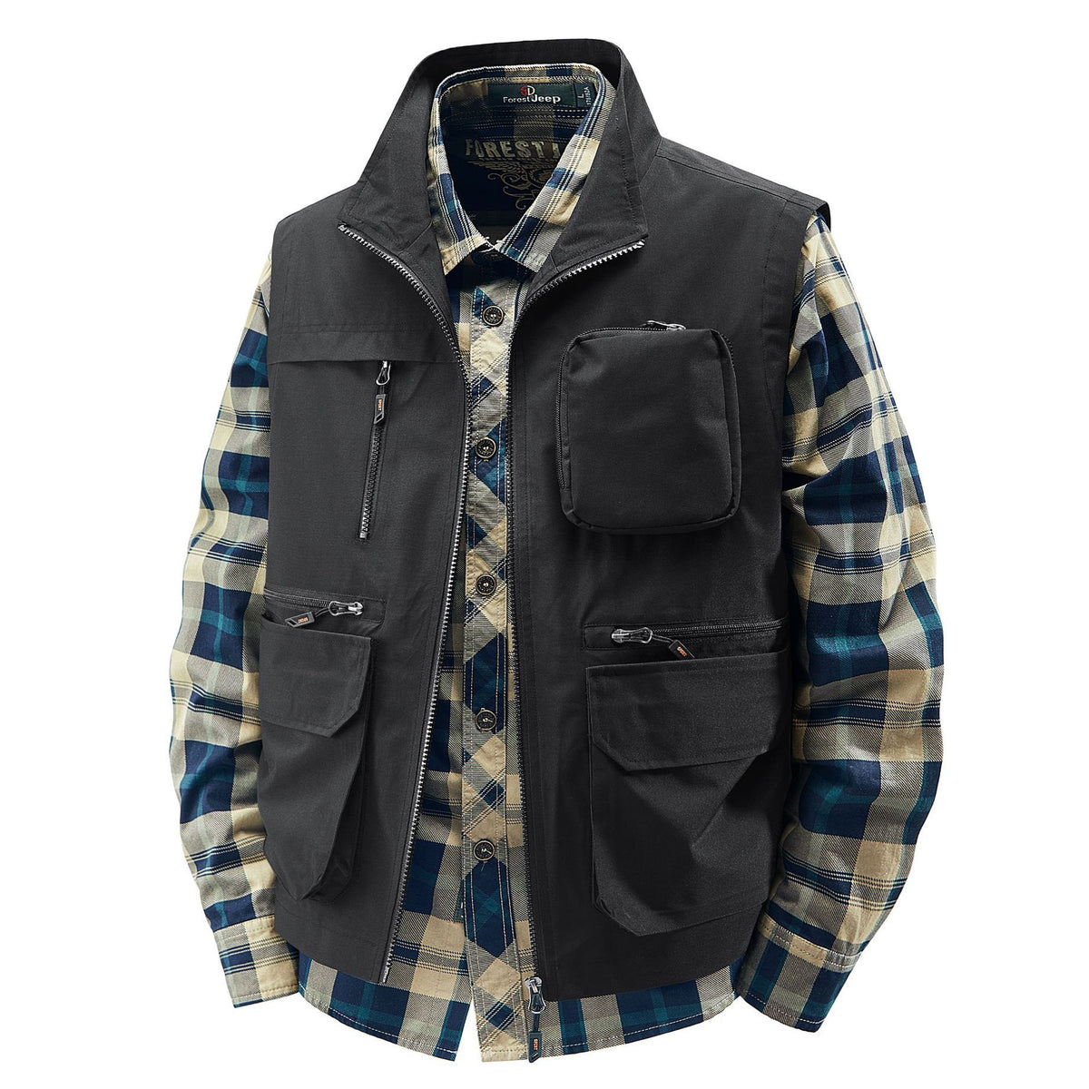 Men's Field Utility Vest with contrasting chest pocket, organizer pouches and sturdy front zipper Fashion Glam