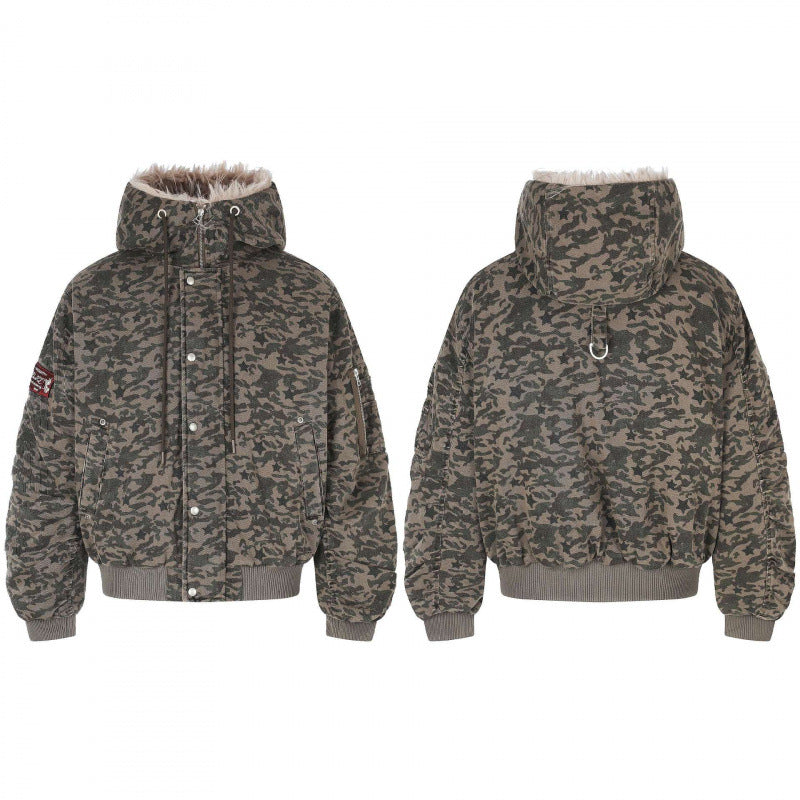 Unisex Oversized Padded Bomber Jacket with Hood and Faux Fur Trim Fashion Glam