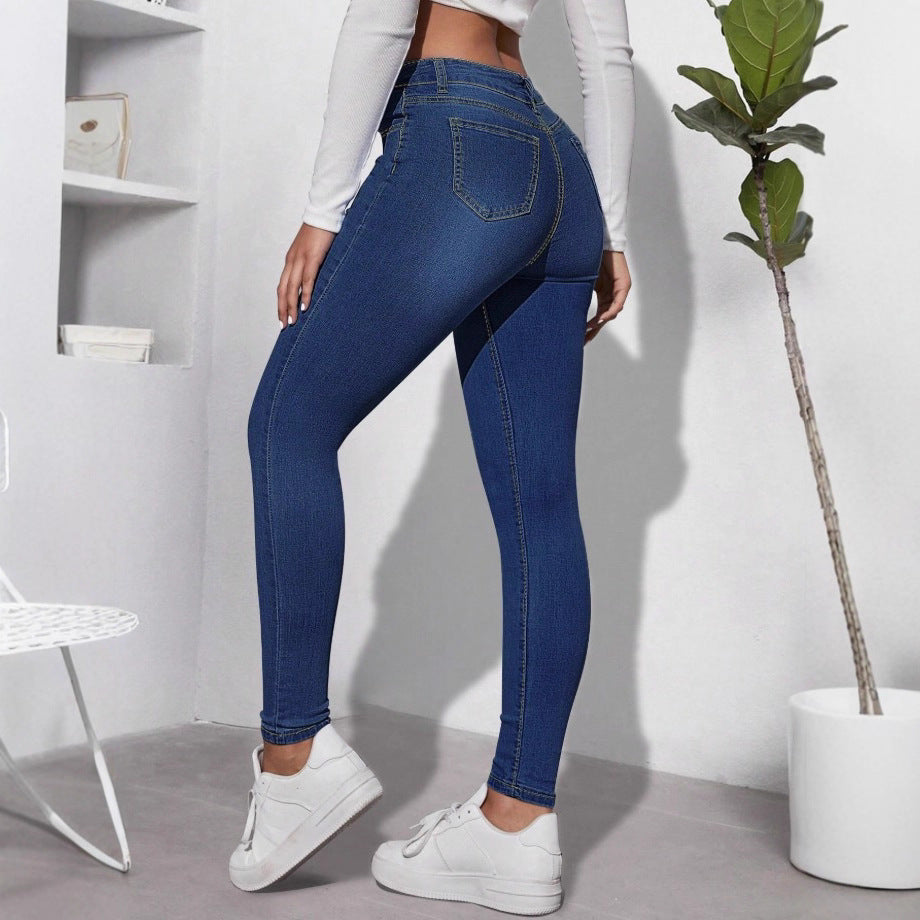 Women's high-waisted shaping skinny jeans with pearl embellishment Fashion Glam