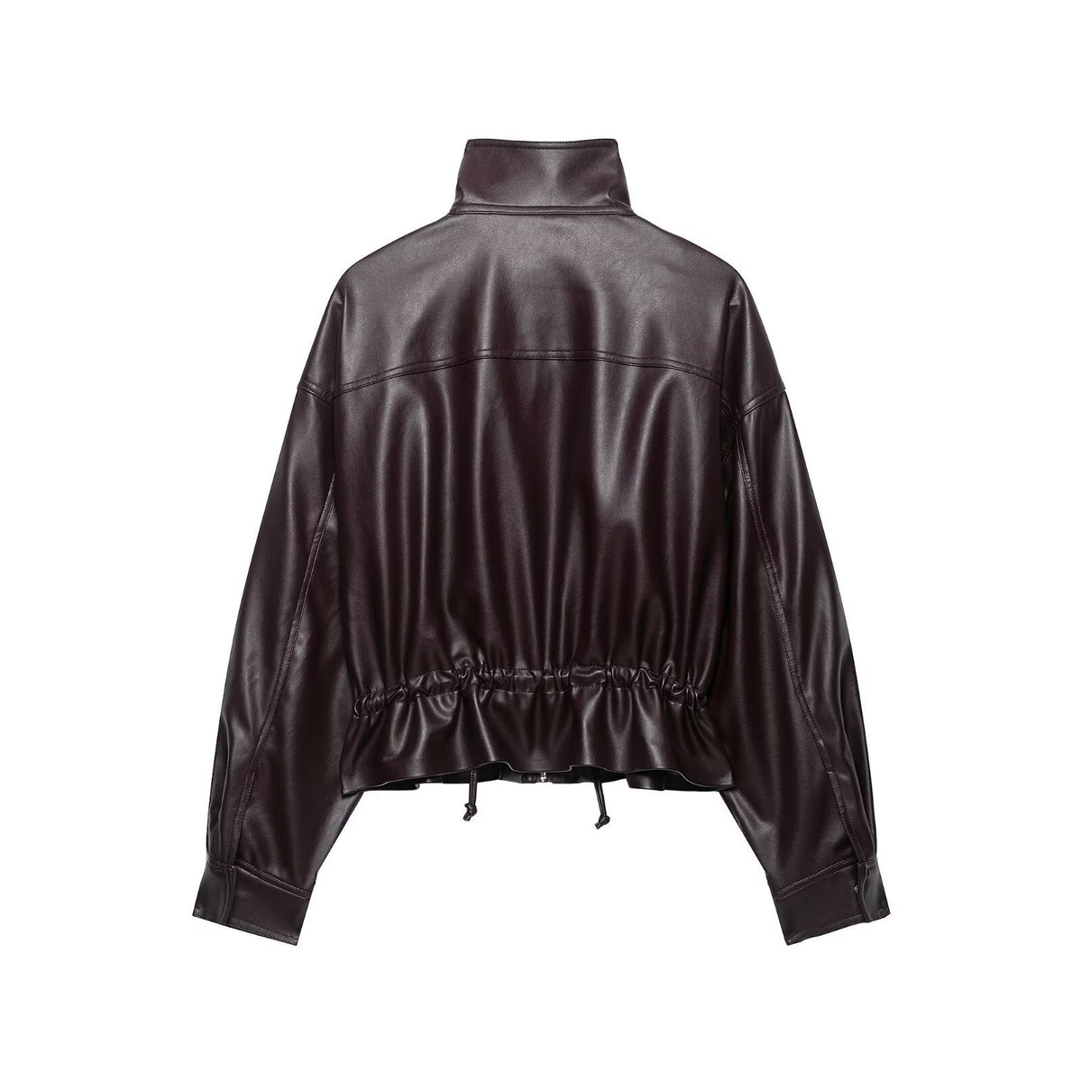 Women's cropped faux leather bomber jacket with drawstring waist Fashion Glam