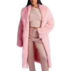 Women's Elegant Maxi Faux Fur Coat with Wide Shawl Collar and Straight Cut Fashion Glam