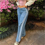 Women's wide High-Waist denim jeans with side contrast stripe Fashion Glam