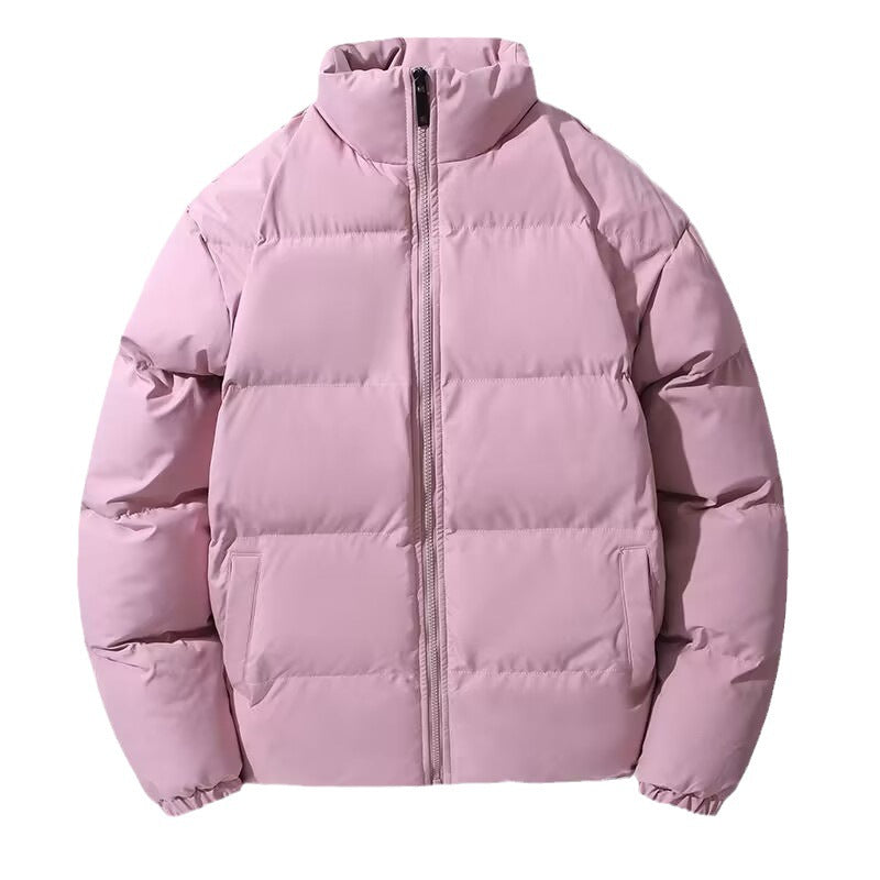 Women's Short Cut Thermal Puffer Jacket with Stand-Up Collar and Minimalist Zipper Front Fashion Glam