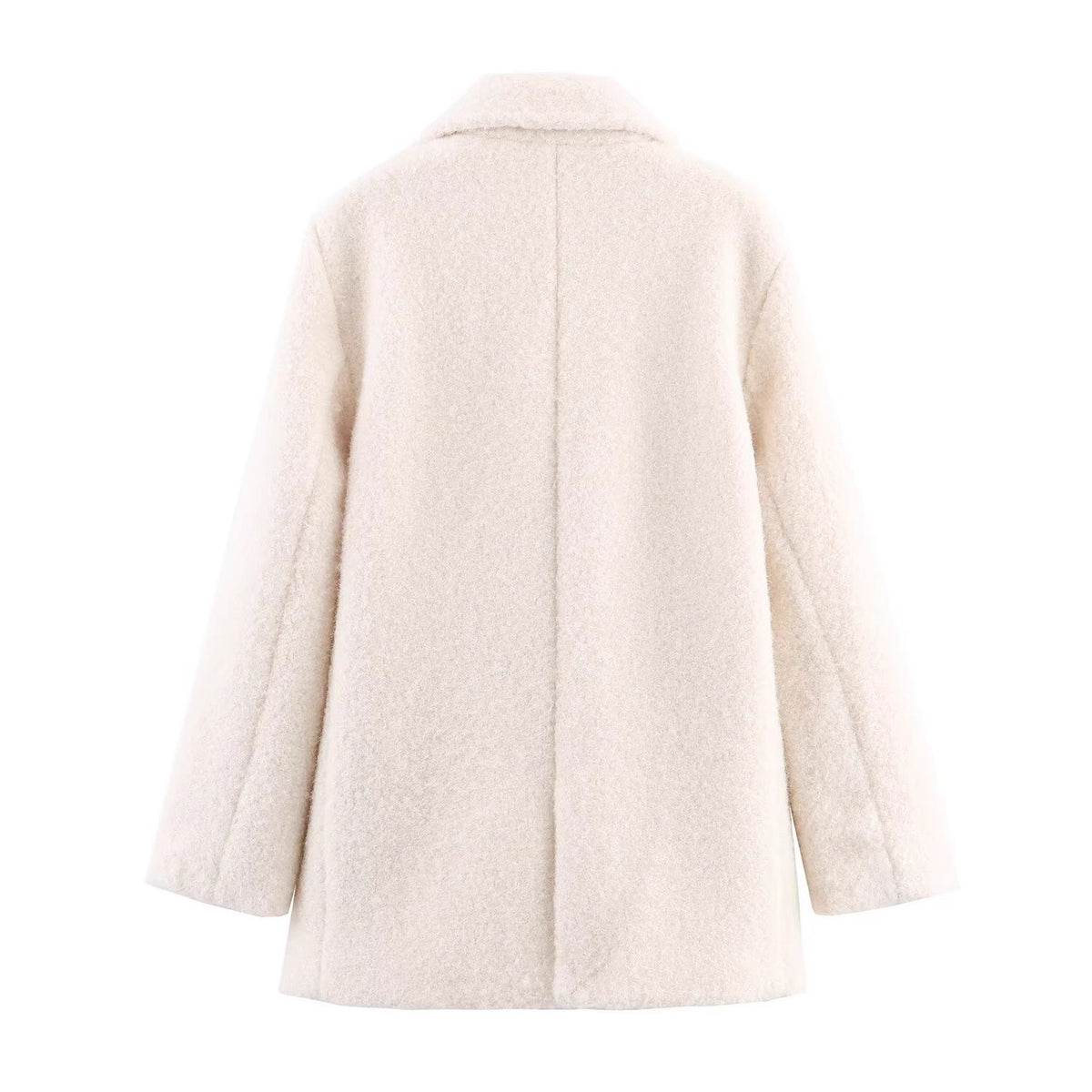 Ladies Double-Breasted Teddy Coat with Shawl Collar and Patch Pockets Fashion Glam