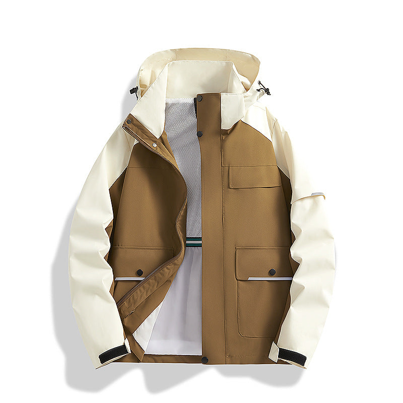 Men's three-layer trekking jacket with welded seams, hood, and multifunction pockets Fashion Glam
