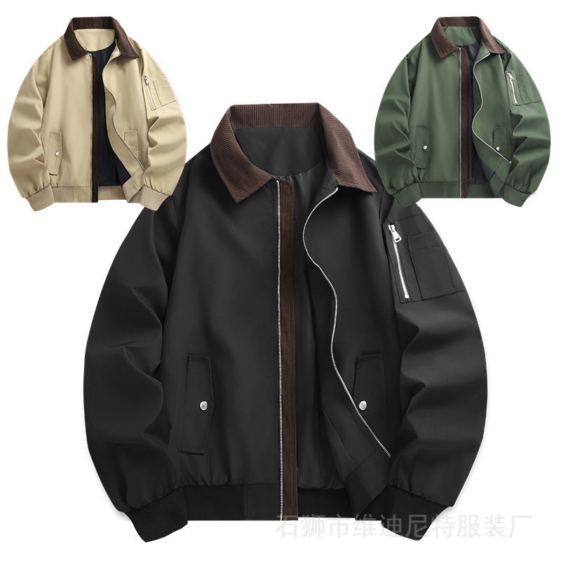 Men's Windproof Bomber Jacket with Cord Collar, Two-Way Zipper and Sleeve Utility Pocket Fashion Glam
