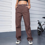 Women Relaxed-Fit Chino Pants with High Waist and Visible Contrast Seams Fashion Glam
