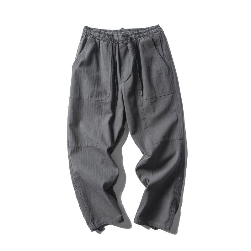 Men's Loose Baggy Cargo Pants with Elastic Waistband Drawstring and Knee Paneling Fashion Glam