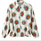 Women's Printed Bomber Jacket with Zipper, Shirt Collar and Waist Drawstring Fashion Glam