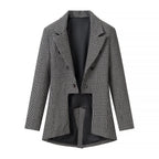 Women's Tailored Houndstooth Blazer with Tail and Lapel Collar Fashion Glam