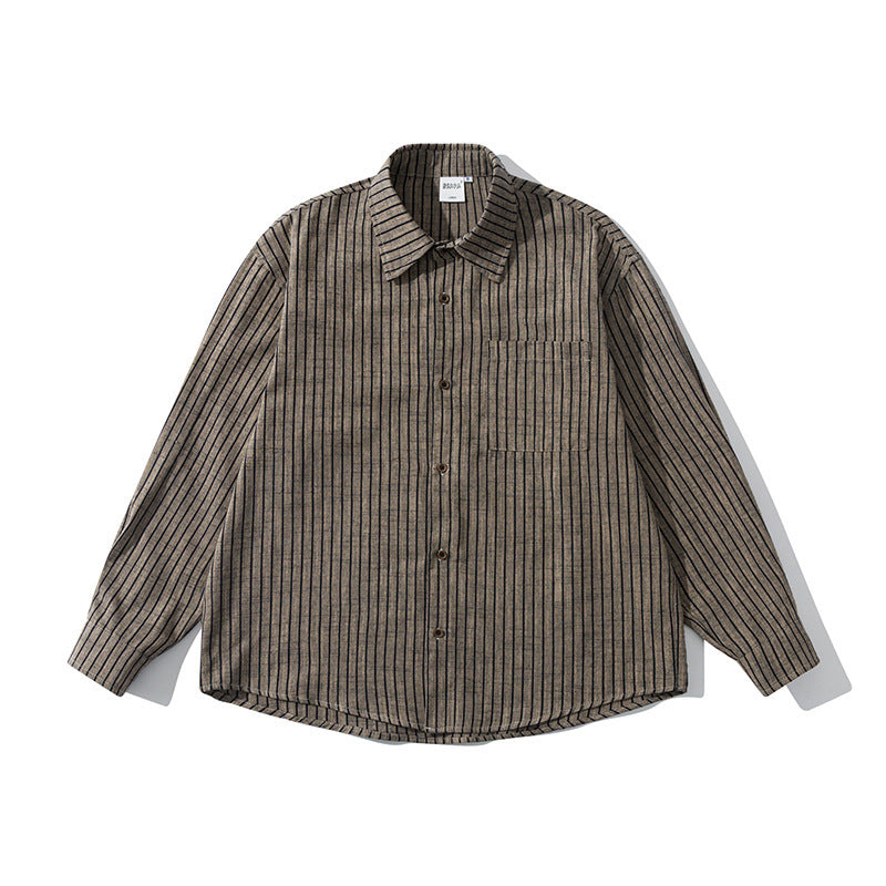 Men's Oversize Long Sleeve Shirt made of Flannel with Fine Stripes and Chest Pocket Fashion Glam