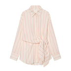 Women's Striped Shirt Blouse with Waist Knot Detail Fashion Glam