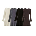 Women's Ribbed Knit Dress with Flared A-Line and Wide Cuffs Fashion Glam
