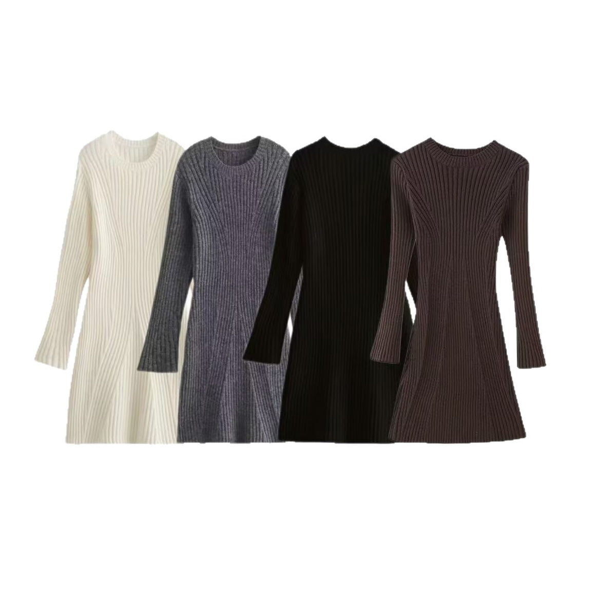 Women's Ribbed Knit Dress with Flared A-Line and Wide Cuffs Fashion Glam