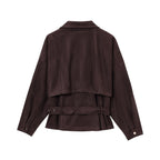 Women Short Suede Look Trench Coat with Waist Belt and Zipper Details Fashion Glam